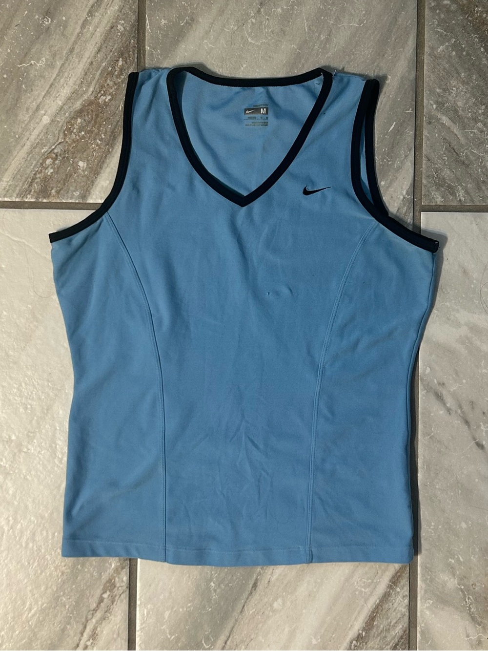 Nike Vintage Y2K Fit Dry Sleeveless Tank Top Blue Navy Trim Women's Size M